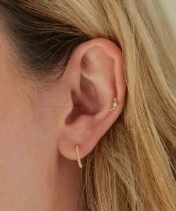 Astrid & Miyu Beaded Curved Piercing Stud In Solid Gold