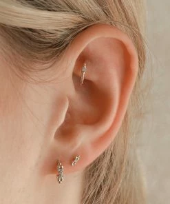 Astrid & Miyu Earrings Solid Gold Beaded Crystal Piercing Hoop