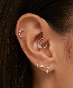 Astrid & Miyu Solid White Gold Stacked Crystal Piercing Stud 11 Astrid & Miyu Solid White Gold Stacked Crystal Piercing Stud