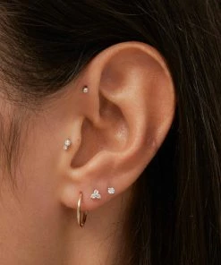 Astrid & Miyu Solid White Gold Double Diamond Piercing Stud Earrings