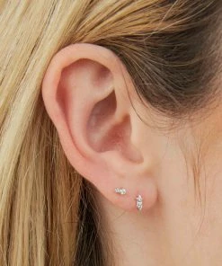 Astrid & Miyu Solid White Gold Double Diamond Piercing Stud Earrings