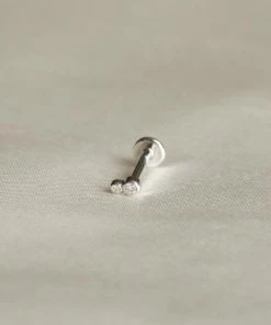 Astrid & Miyu Solid White Gold Double Diamond Piercing Stud Earrings