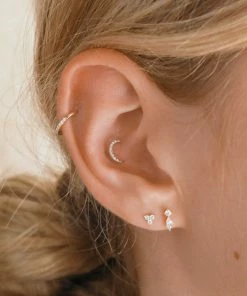 Astrid & Miyu Earrings Solid Gold Diamond Moon Piercing Stud