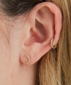 Astrid & Miyu Earrings Solid Gold Diamond Moon Piercing Stud 13 Astrid & Miyu Earrings Solid Gold Diamond Moon Piercing Stud