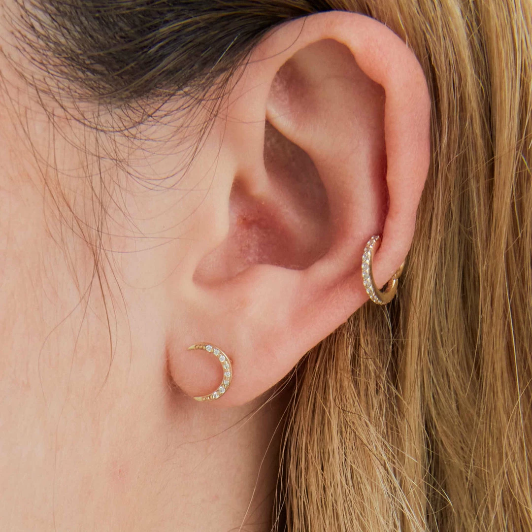 Astrid & Miyu Earrings Solid Gold Diamond Moon Piercing Stud 8 Astrid & Miyu Earrings Solid Gold Diamond Moon Piercing Stud