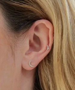 Astrid & Miyu Solid White Gold Diamond Moon Piercing Stud