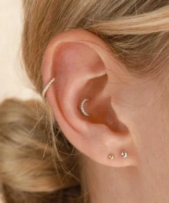 Astrid & Miyu Solid White Gold Diamond Moon Piercing Stud