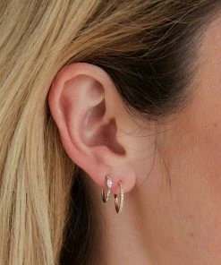 Astrid & Miyu Earrings Solid Gold Crystal Piercing Hoop