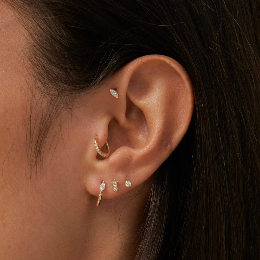 Astrid & Miyu Earrings Solid Gold Crystal Piercing Hoop 6 Astrid & Miyu Earrings Solid Gold Crystal Piercing Hoop