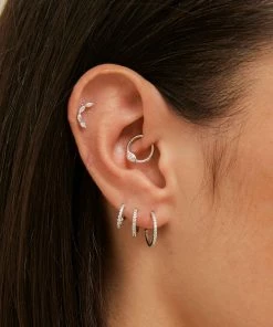 Astrid & Miyu Solid White Gold Crystal Piercing Hoop