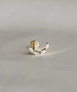 Astrid & Miyu Solid Gold Crystal Curved Piercing Stud Earrings