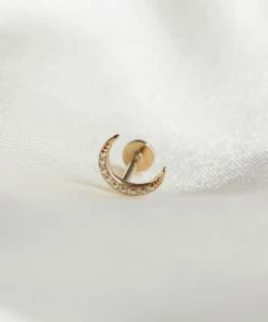 Astrid & Miyu Earrings Solid Gold Diamond Moon Piercing Stud 11 Astrid & Miyu Earrings Solid Gold Diamond Moon Piercing Stud