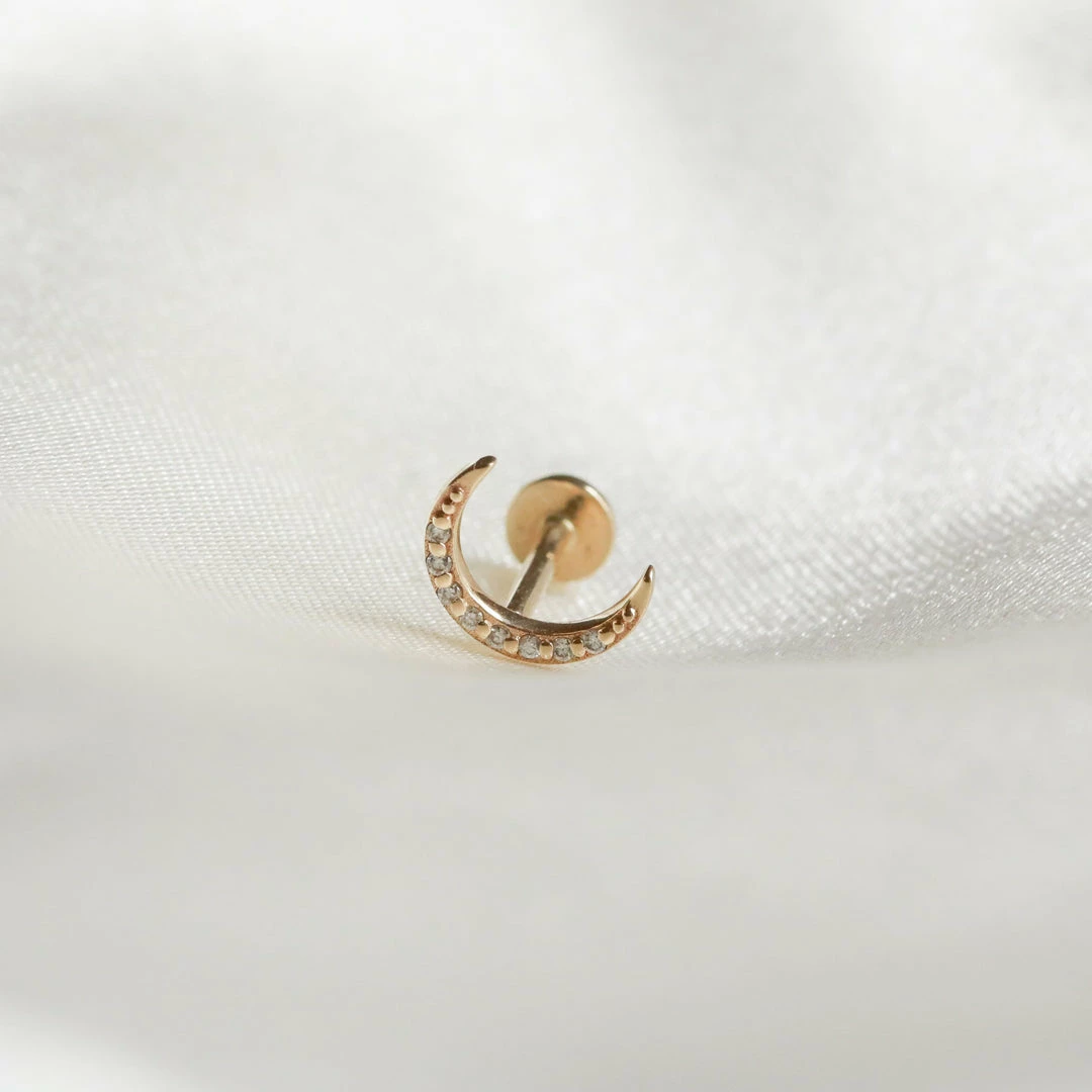 Astrid & Miyu Earrings Solid Gold Diamond Moon Piercing Stud 6 Astrid & Miyu Earrings Solid Gold Diamond Moon Piercing Stud