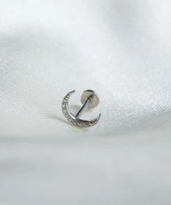 Astrid & Miyu Solid White Gold Diamond Moon Piercing Stud