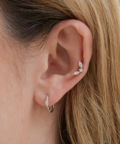 Astrid & Miyu Solid White Gold Marquise Fan Piercing Stud Earrings