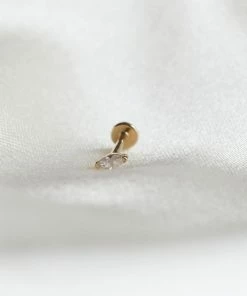 Astrid & Miyu Earrings Solid Gold Marquise Piercing Stud