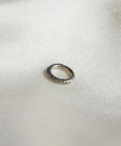 Astrid & Miyu Solid White Gold Crystal Piercing Hoop