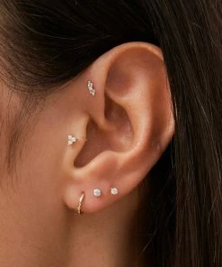 Astrid & Miyu Solid Gold Triple Crystal Piercing Stud Earrings