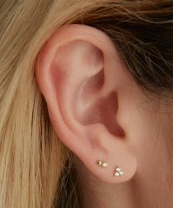 Astrid & Miyu Solid Gold Triple Crystal Piercing Stud Earrings