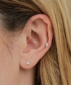 Astrid & Miyu Earrings Solid White Gold Triple Crystal Piercing Stud