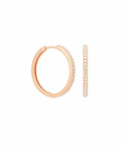 Astrid & Miyu Earrings Crystal Hinge Small Hoops In Rose Gold