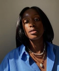 Astrid & Miyu Serenity Pearl Beaded T-Bar Necklace In Gold