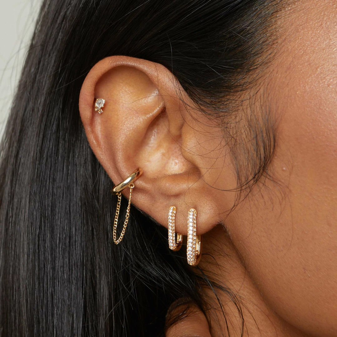 Astrid & Miyu Rectangular Glimmer Huggies In Gold 4 Astrid & Miyu Rectangular Glimmer Huggies In Gold