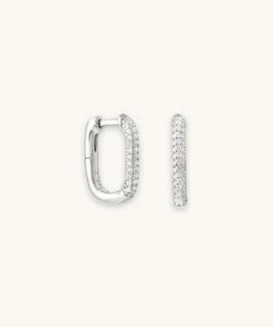 Astrid & Miyu Rectangular Glimmer Huggies In Silver Earrings