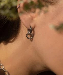 Astrid & Miyu Rope Charm Hoops In Silver