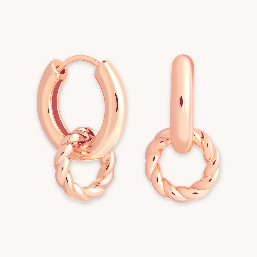 Astrid & Miyu Sale Rope Charm Hoops In Rose Gold 3 Astrid & Miyu Sale Rope Charm Hoops In Rose Gold