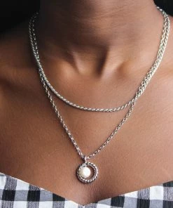 Astrid & Miyu Rope & Pearl Pendant Necklace In Silver