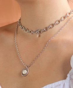 Astrid & Miyu Rope & Pearl Pendant Necklace In Silver