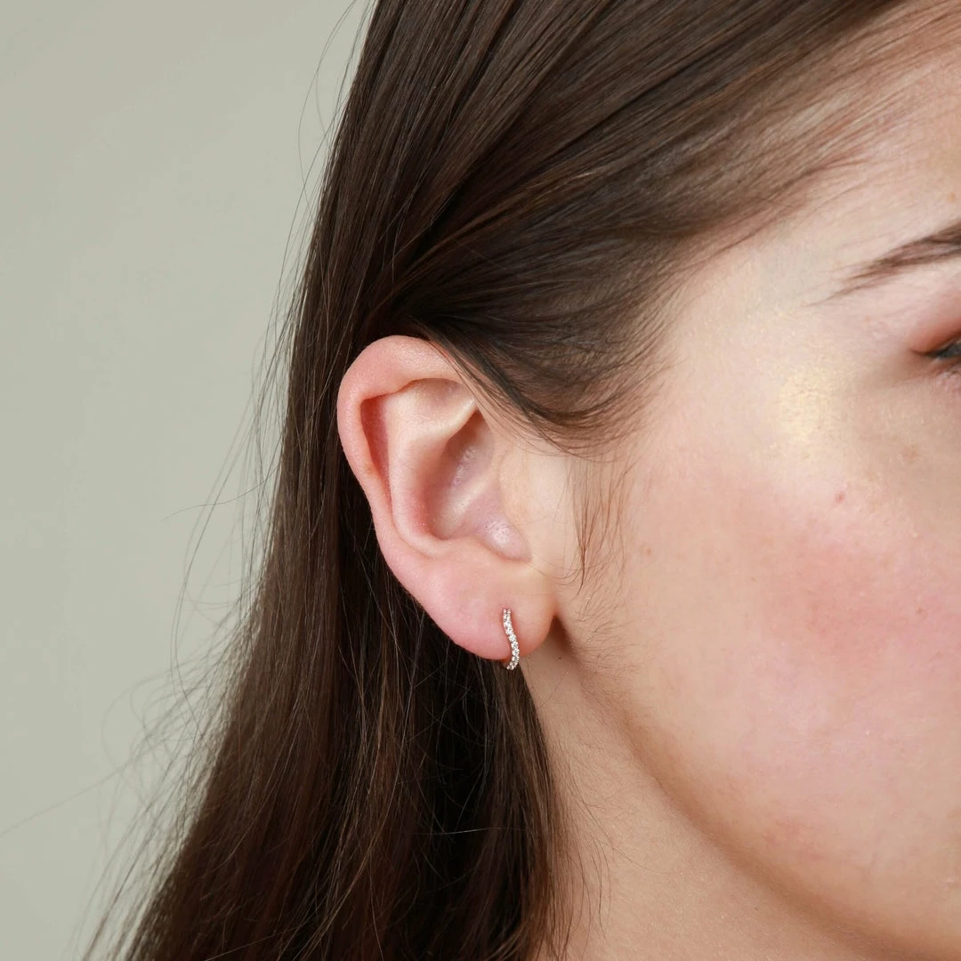 Astrid & Miyu Wave Crystal Huggies In Rose Gold 4 Astrid & Miyu Wave Crystal Huggies In Rose Gold