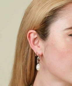 Astrid & Miyu Serenity Pearl Charm Hoops In Silver 13 Astrid & Miyu Serenity Pearl Charm Hoops In Silver