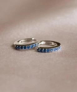 Astrid & Miyu Birthstone Earrings September Birthstone Huggies In Silver With Sapphire CZ