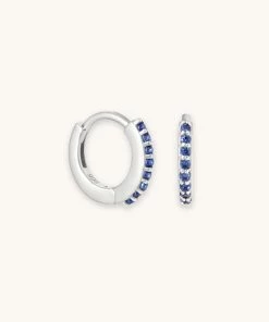 Astrid & Miyu Birthstone Earrings September Birthstone Huggies In Silver With Sapphire CZ