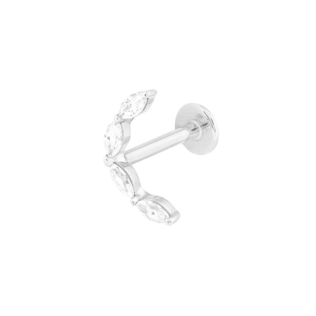 Astrid & Miyu Solid White Gold Crystal Curved Piercing Stud Earrings 3 Astrid & Miyu Solid White Gold Crystal Curved Piercing Stud Earrings