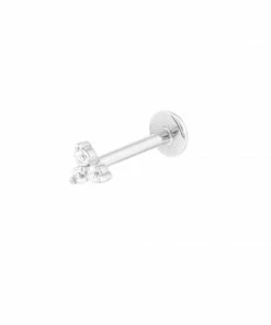 Astrid & Miyu Earrings Solid White Gold Triple Crystal Piercing Stud