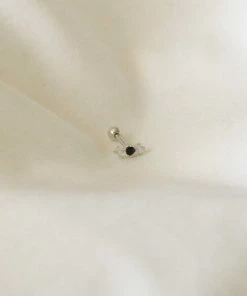 Astrid & Miyu Black Crystal Stacked Barbell In Silver 8 Astrid & Miyu Black Crystal Stacked Barbell In Silver