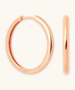 Astrid & Miyu Earrings Simple Hinge Large Hoops In Rose Gold