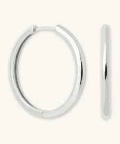 Astrid & Miyu Simple Hinge Large Hoops In Silver Earrings