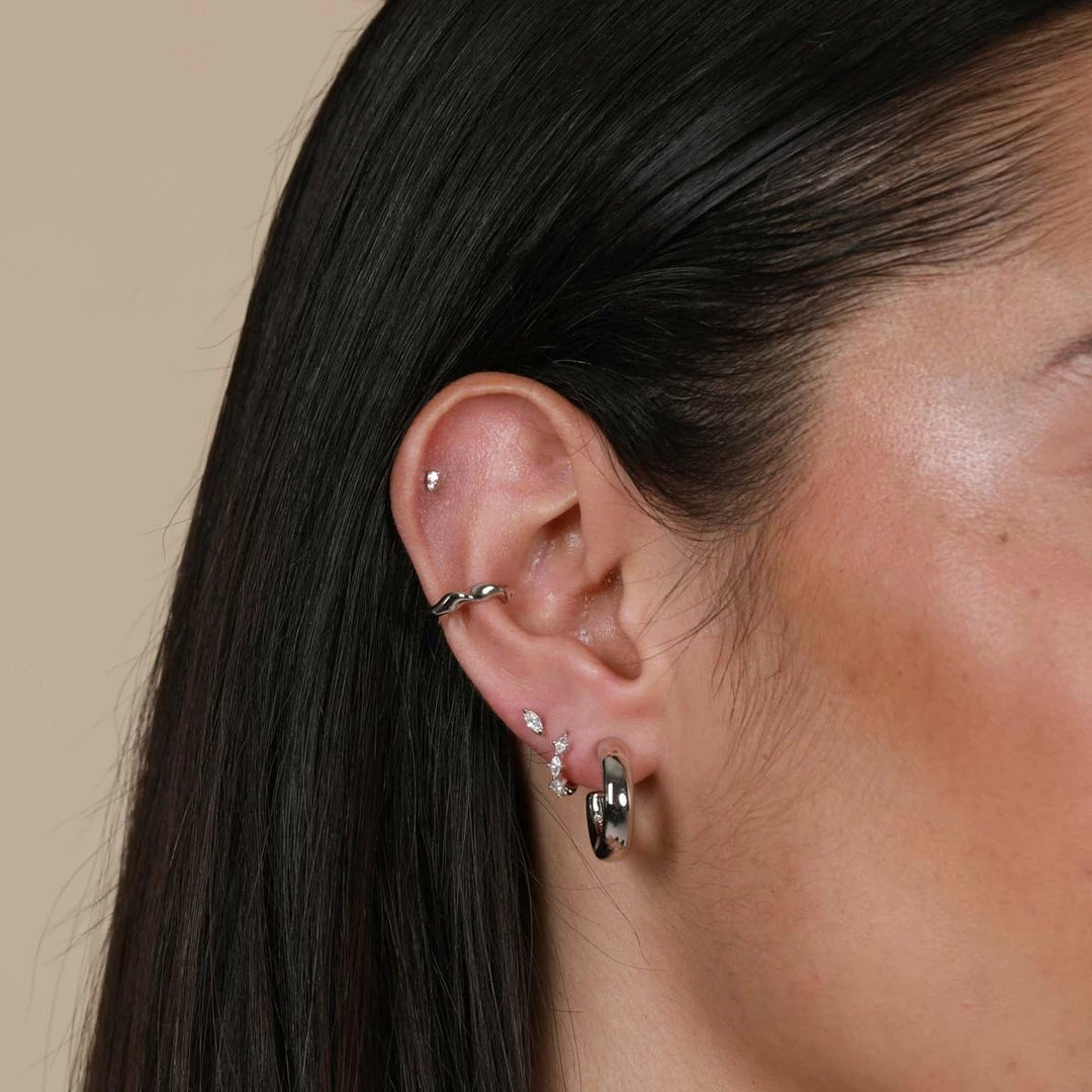 Astrid & Miyu Navette Hoop 8mm In Silver 4 Astrid & Miyu Navette Hoop 8mm In Silver