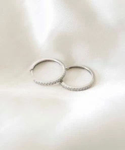 Astrid & Miyu Crystal Hinge Small Hoops In Silver Earrings