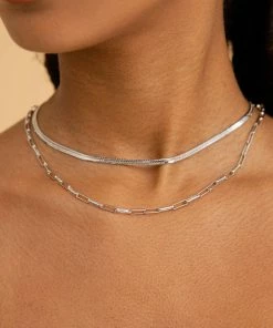Astrid & Miyu Snake Chain Necklace In Silver Necklaces