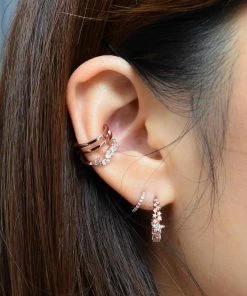 Astrid & Miyu Sale Teardrop Gem Conch Hoop In Rose Gold