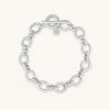 Astrid & Miyu Textured Oval Link T-Bar Bracelet In Silver 2 Astrid & Miyu Textured Oval Link T-Bar Bracelet In Silver
