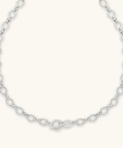 Astrid & Miyu Textured Oval Link T-Bar Necklace In Silver Necklaces
