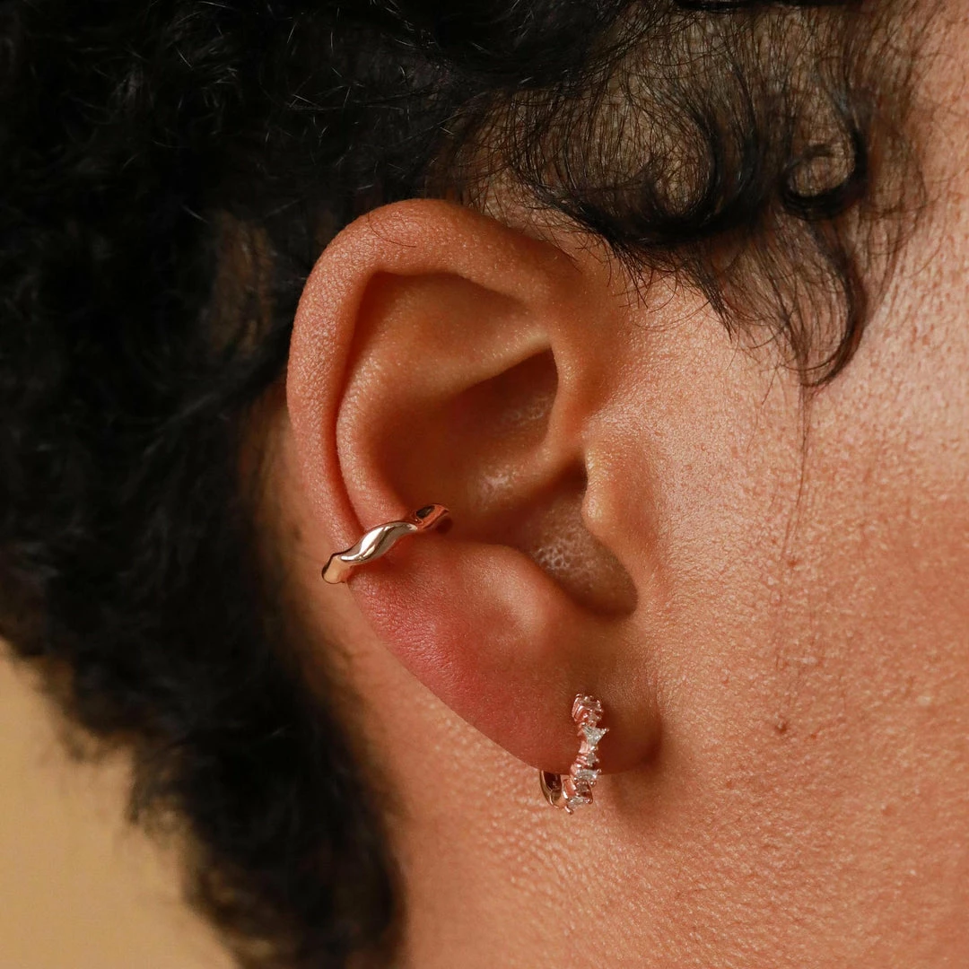 Astrid & Miyu Trilliant Crystal Huggies In Rose Gold 4 Astrid & Miyu Trilliant Crystal Huggies In Rose Gold