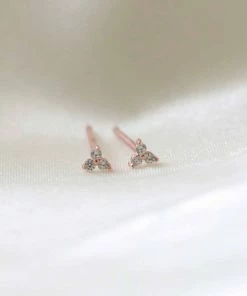 Astridandmiyu Triple Crystal Stud Earrings In Rose Gold