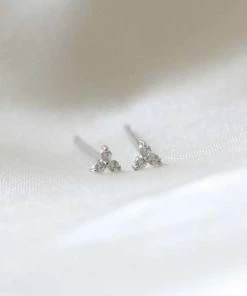 Astridandmiyu Triple Crystal Stud Earrings In Silver